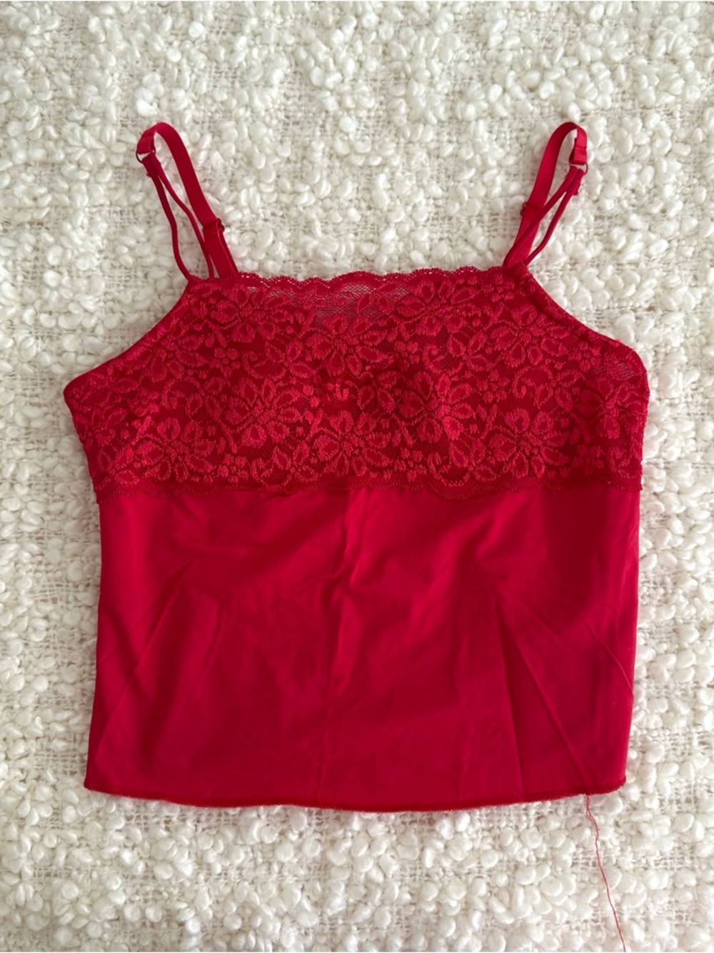 red lace trim tank top